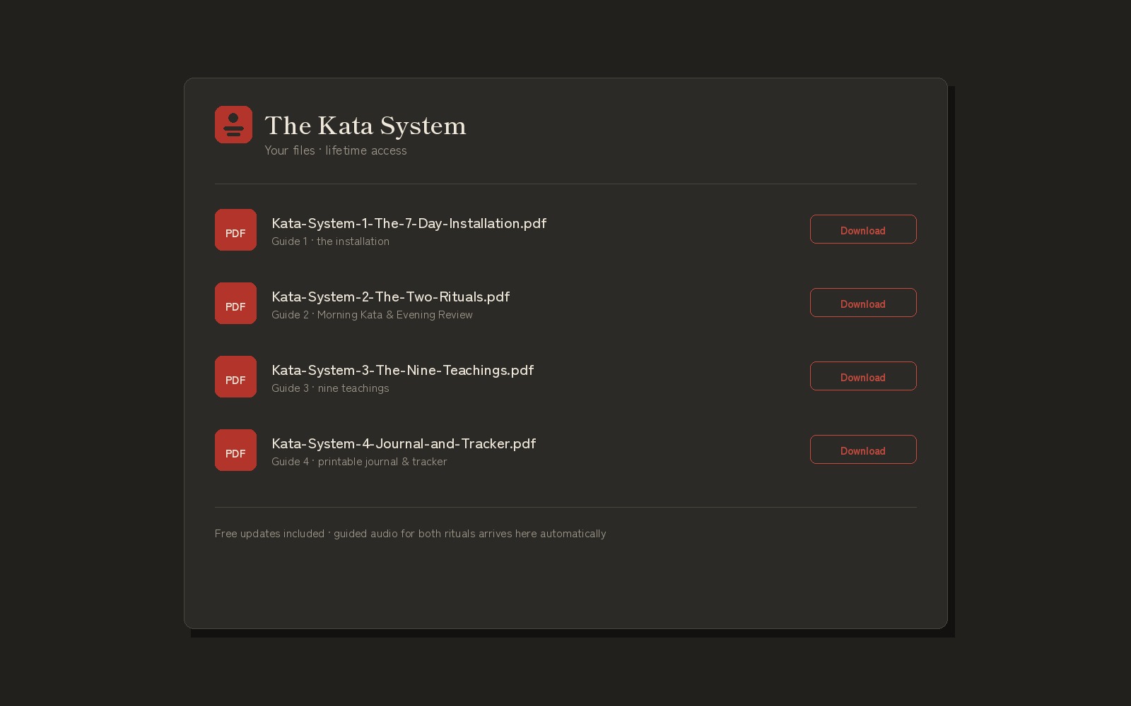The four Kata System guides as they arrive in your downloads